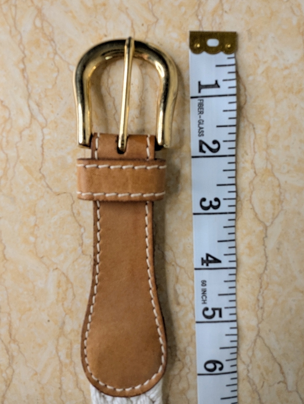 Vintage Off White Braided Brown Leather Belt Gold Tone Buckle Women's S - Picture 4 of 13